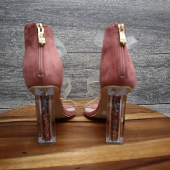 Cape Robbin Shoe Womens Size 7 Ankle Strap Pink Clear Chunky Zipper Heels Maria - Picture 6 of 11